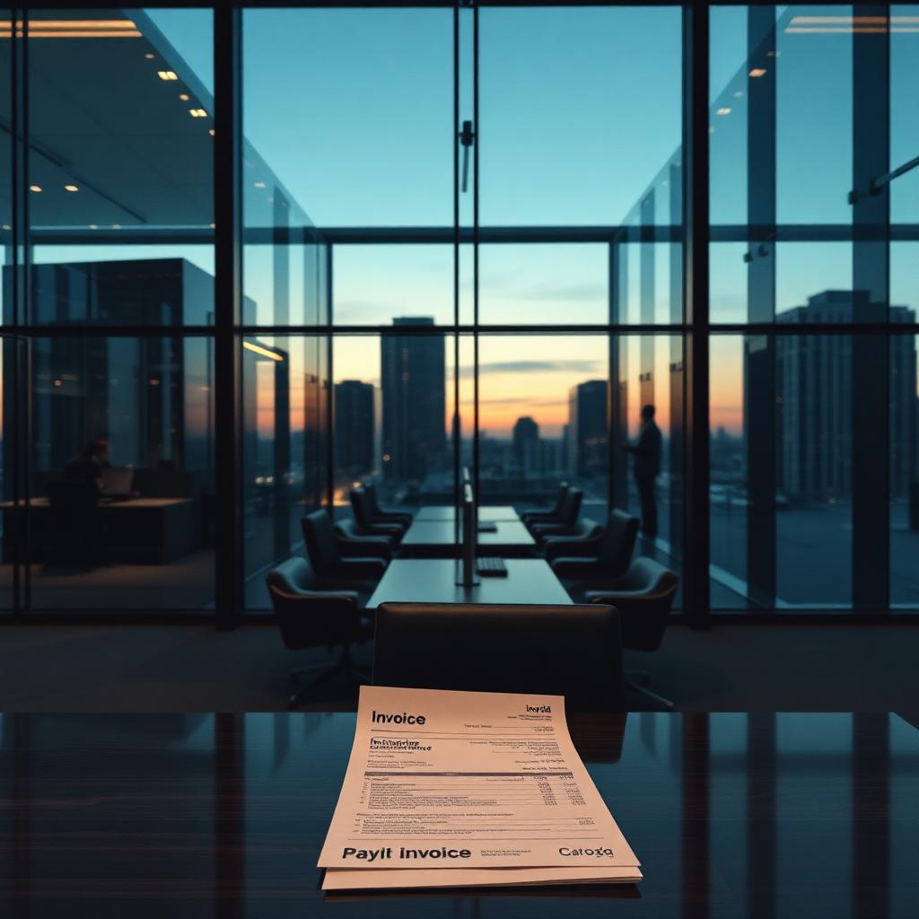 Modern corporate commercial office interior with unpaid invoice documents