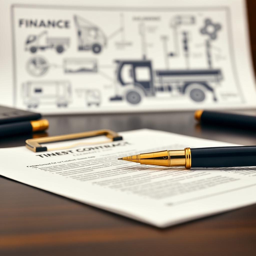 Commercial asset finance contract documents with fountain pen